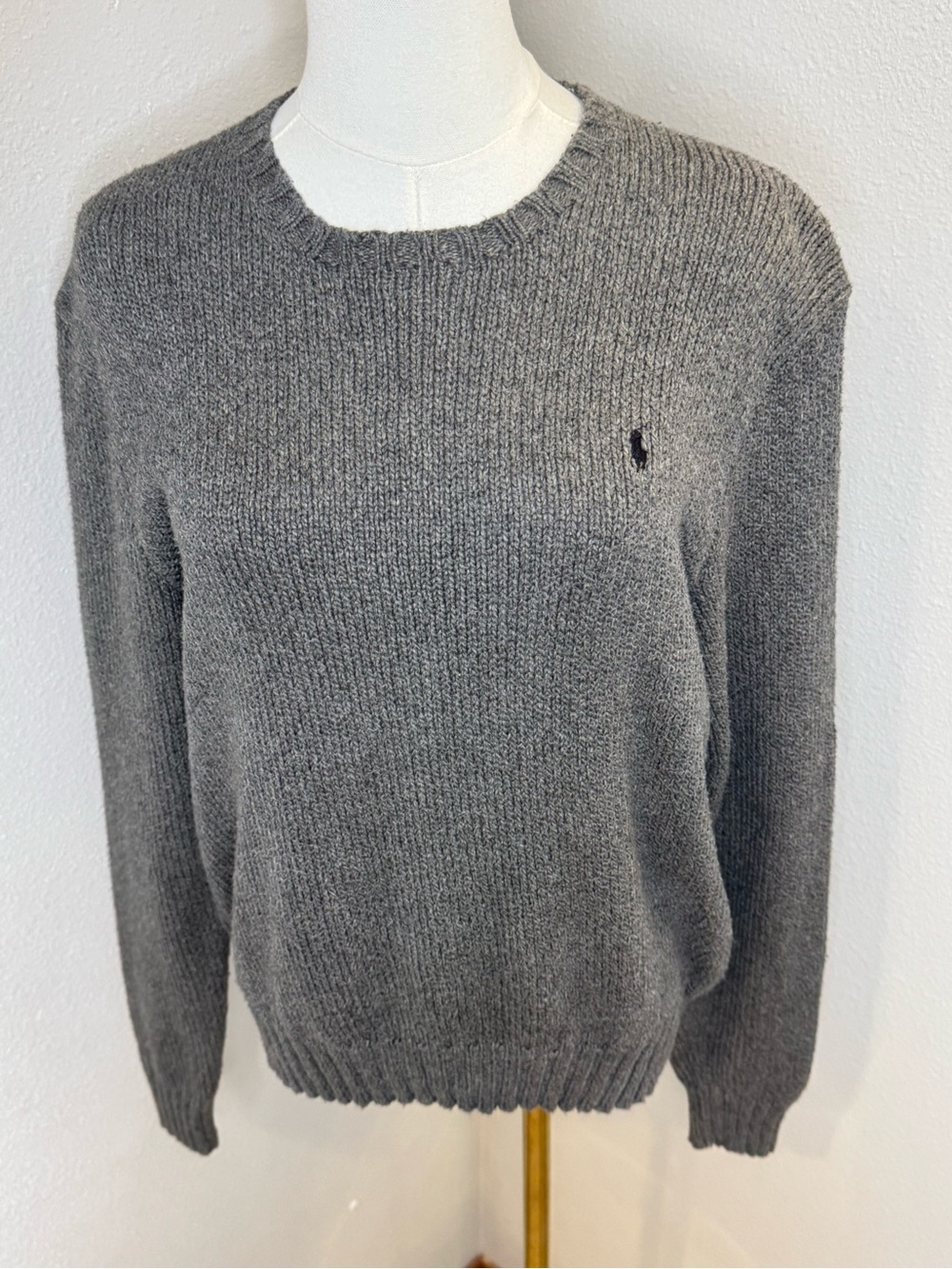 Vintage Polo Ralph Lauren Gray Cotton Crewneck Sweater Men M Hong Kong Pony